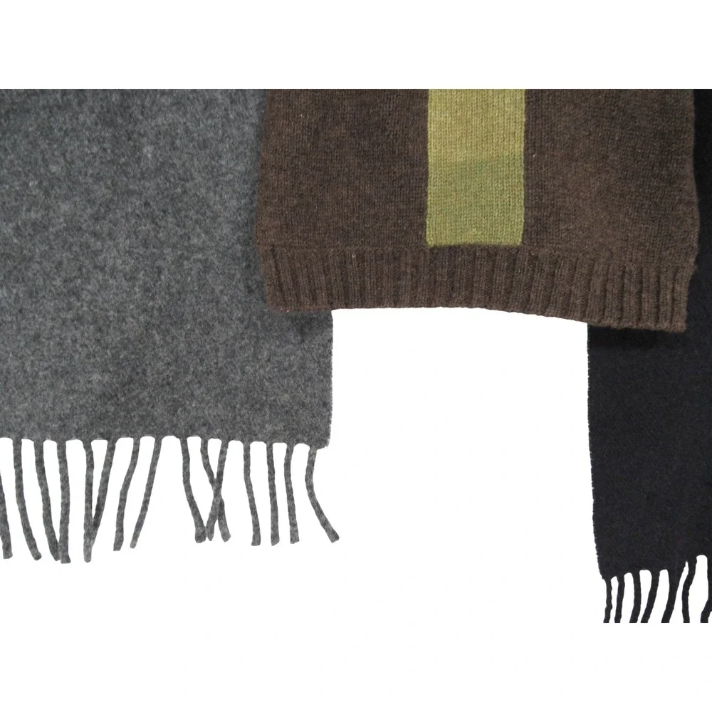 ROUNDTREE & YORKE Lot of 3 LAMBSWOOL/WOOL Tassels SOLID & STRIPES Long Scarves